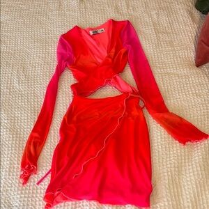 Tiger Mist Pink and Red Wrap Dress